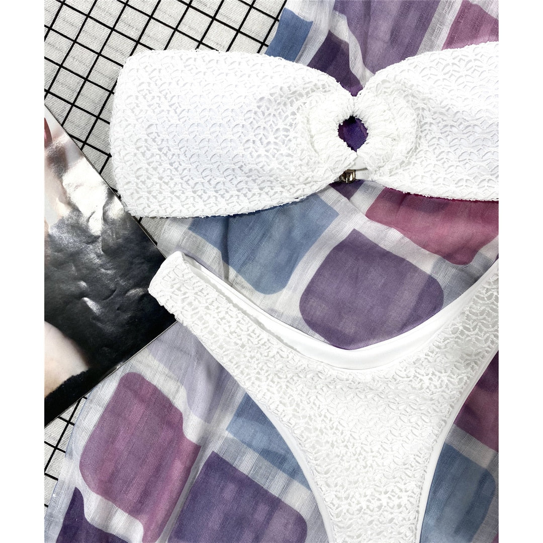 Büzgülü Strapless Bandeau Bikini Set 63395032