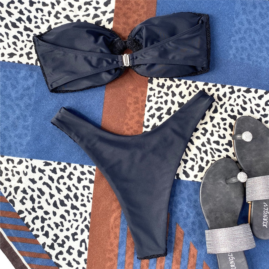 Büzgülü Strapless Bandeau Bikini Set 63395032