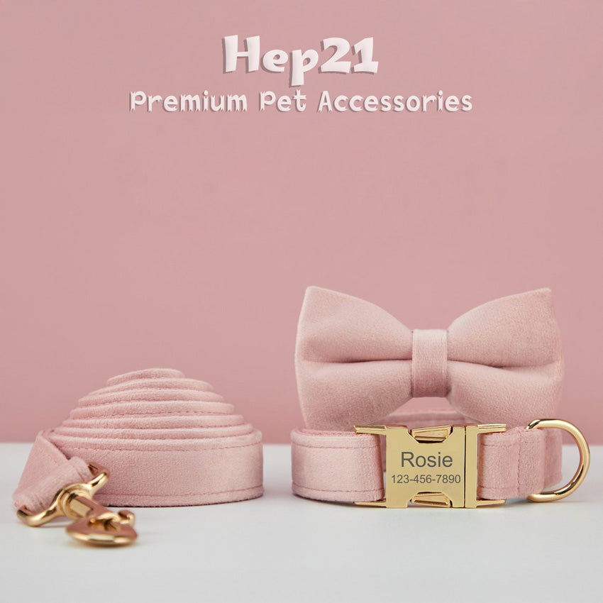 Köpek Boyun Tasması İsimli Açık Pembe Kadife 75044