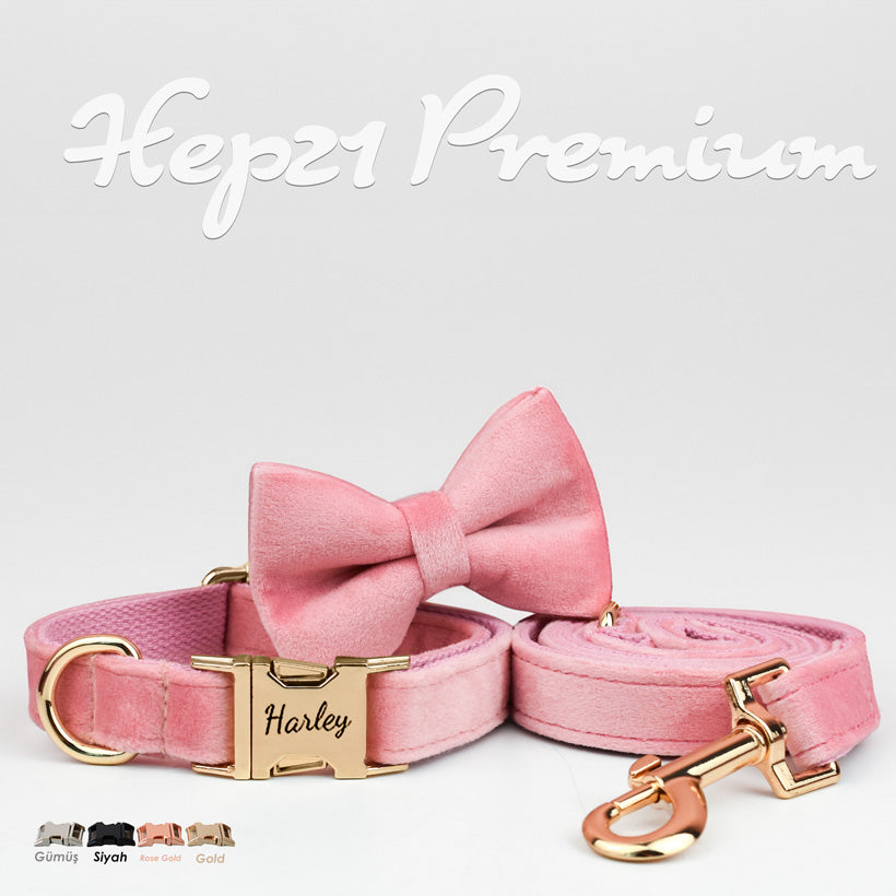 Köpek Boyun Tasması İsimli Pembe Kadife 240723