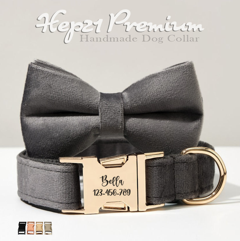 Köpek Boyun Tasması İsimli Koyu Gri Kadife 284246