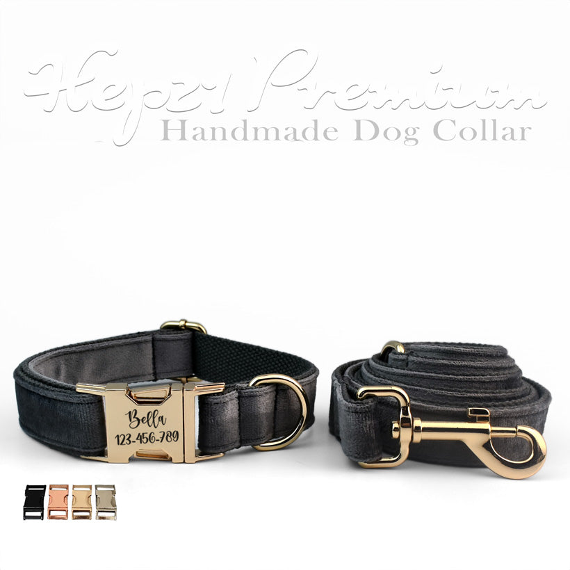 Köpek Boyun Tasması İsimli Koyu Gri Kadife 284246