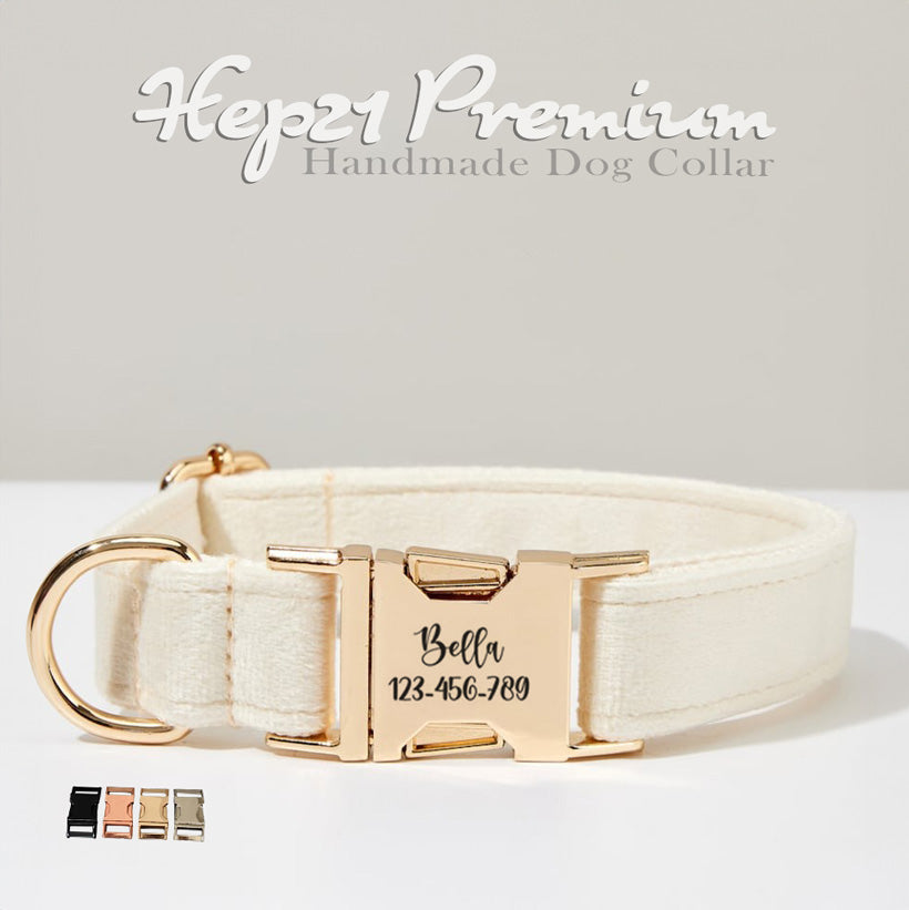 Köpek Tasması İsimli Krem Kadife Boyun Tasması 904285