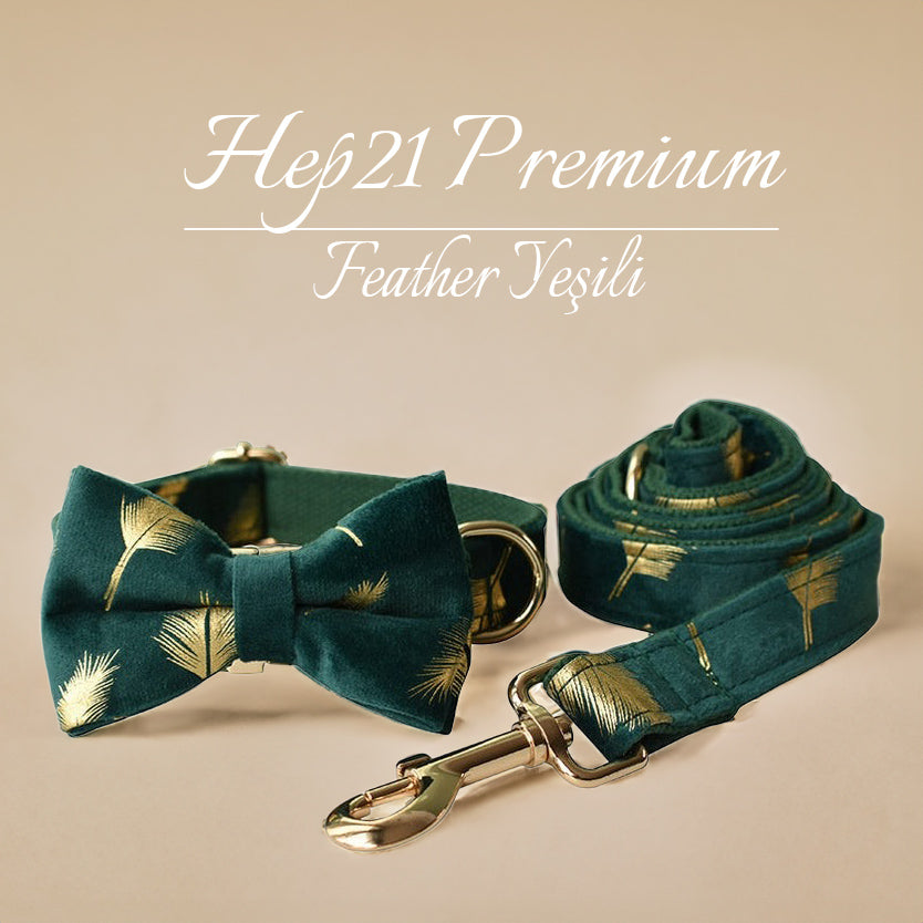 Köpek Tasması İsimli Yeşil Feather Kadife Boyun Tasması
