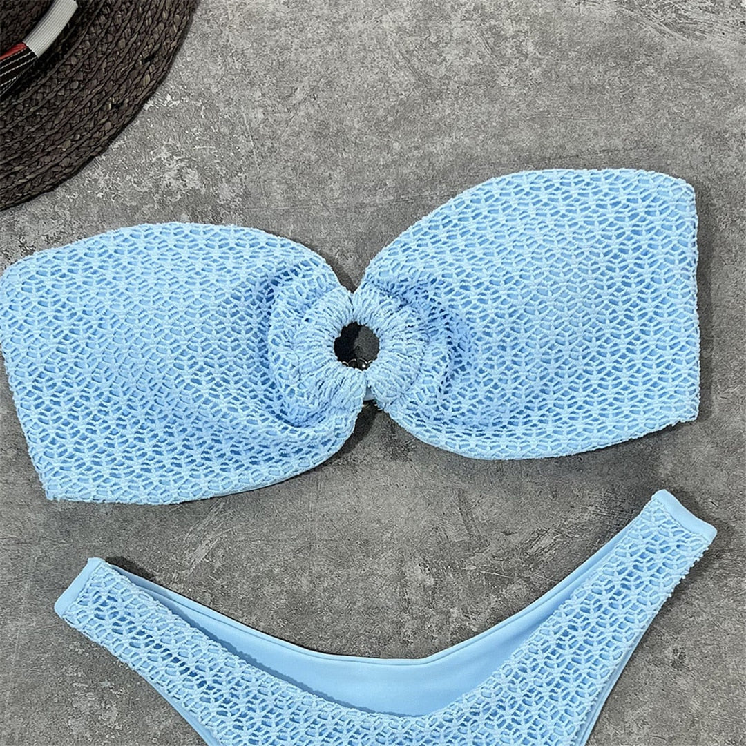 Büzgülü Strapless Bandeau Bikini Set 63395032