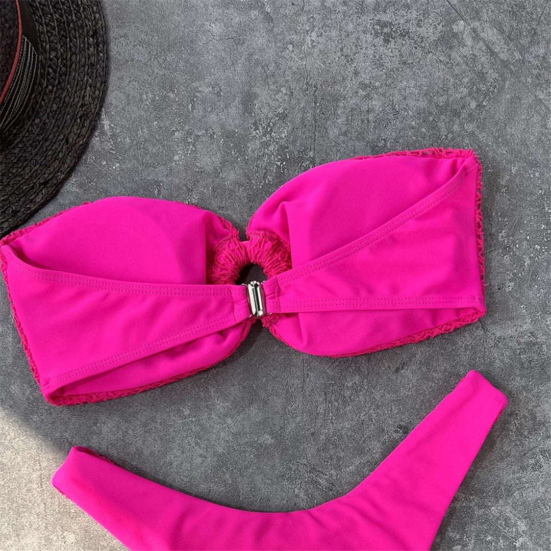 Büzgülü Strapless Bandeau Bikini Set 63395032