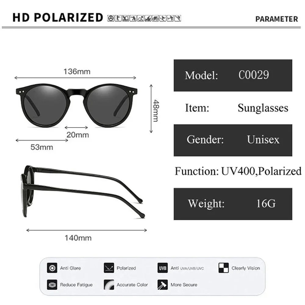Polarize Retro Yuvarlak Güneş Gözlüğü - Unisex UV400 Korumalı 26970