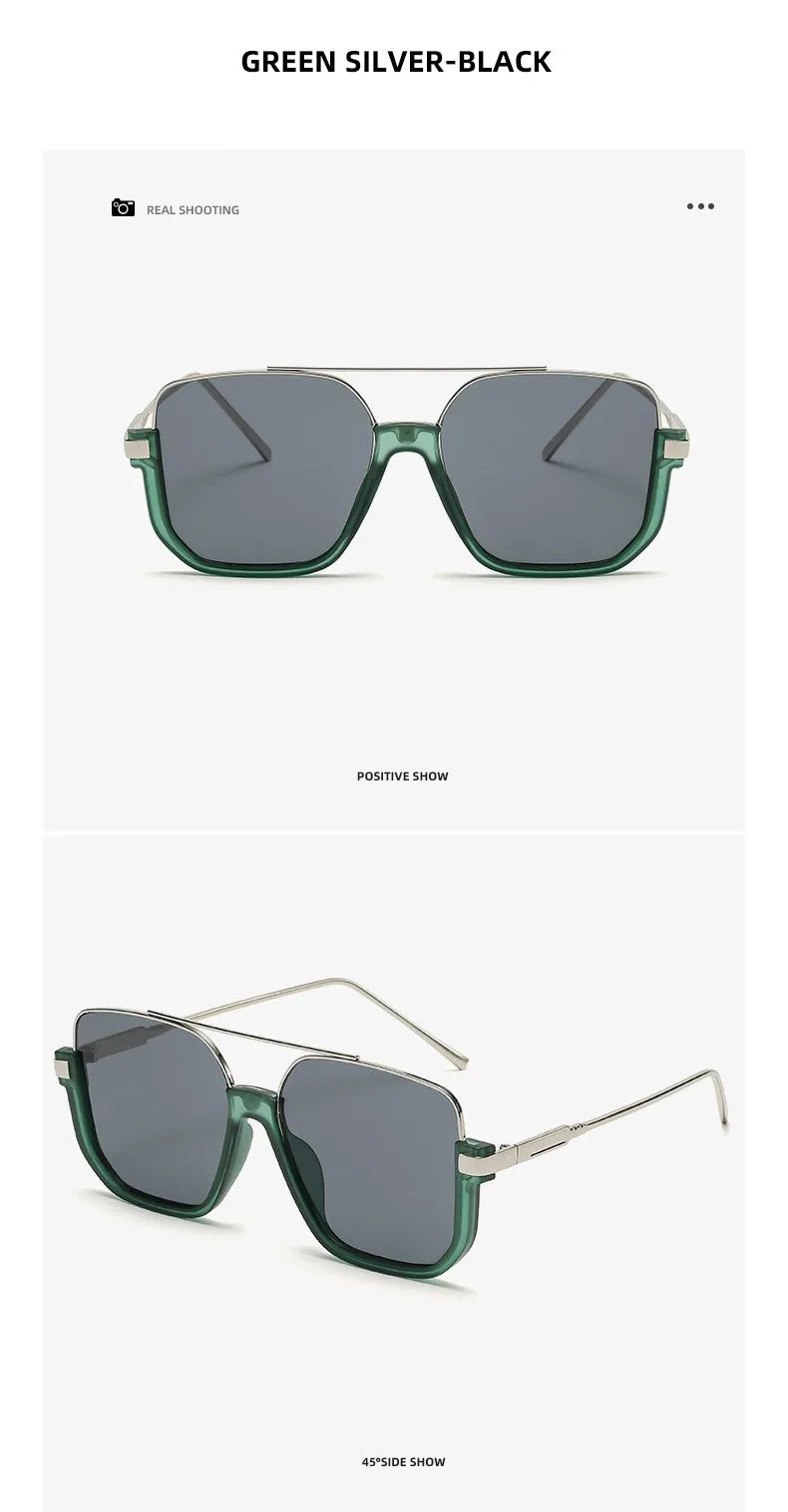 Retro Pilot Detaylı Kare Güneş Gözlüğü UV400 | Dörtgen Çerçeve 00856