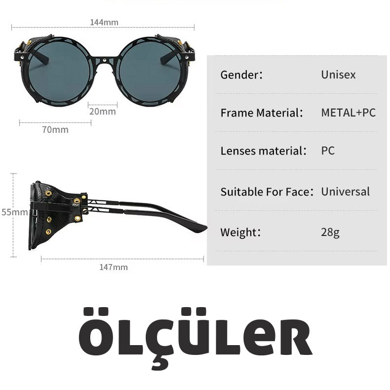 Unisex Yuvarlak Güneş Gözlüğü | Punk Metal Çerçeve UV400 Koruma 18496