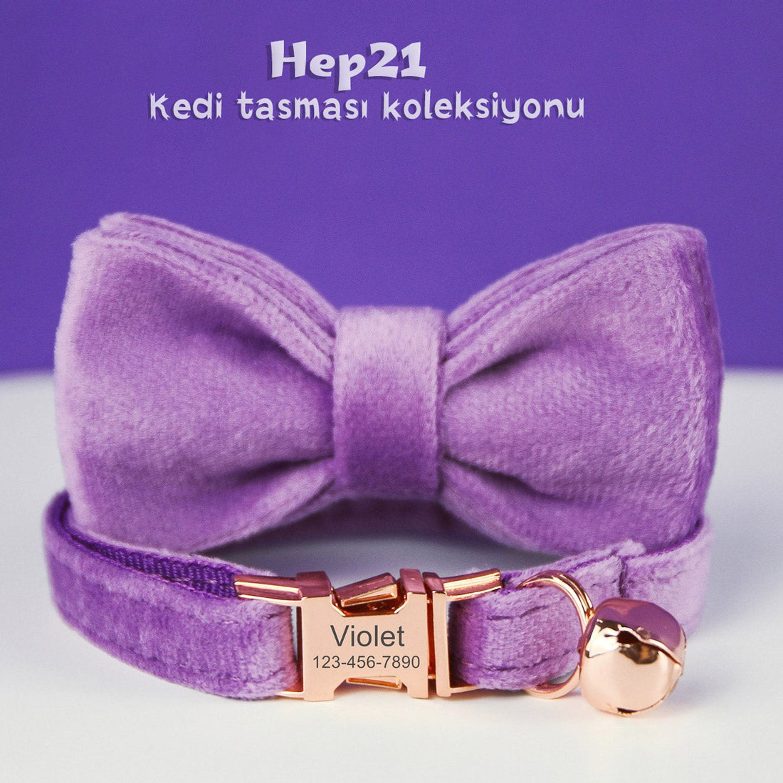 Kedi tasması Kadife İsimli Zilli 90596