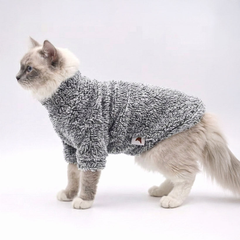 Arktik Kadife Peluş Kedi Kazağı: Kışlık Sıcak Tutan Gri Kedi Montu 68646