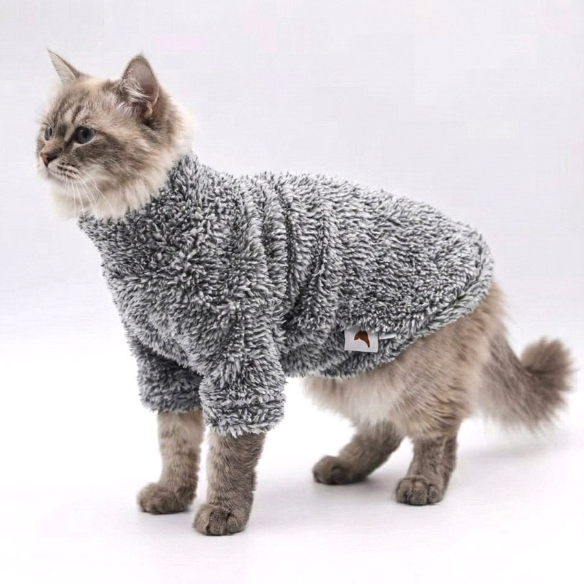 Arktik Kadife Peluş Kedi Kazağı: Kışlık Sıcak Tutan Gri Kedi Montu 68646