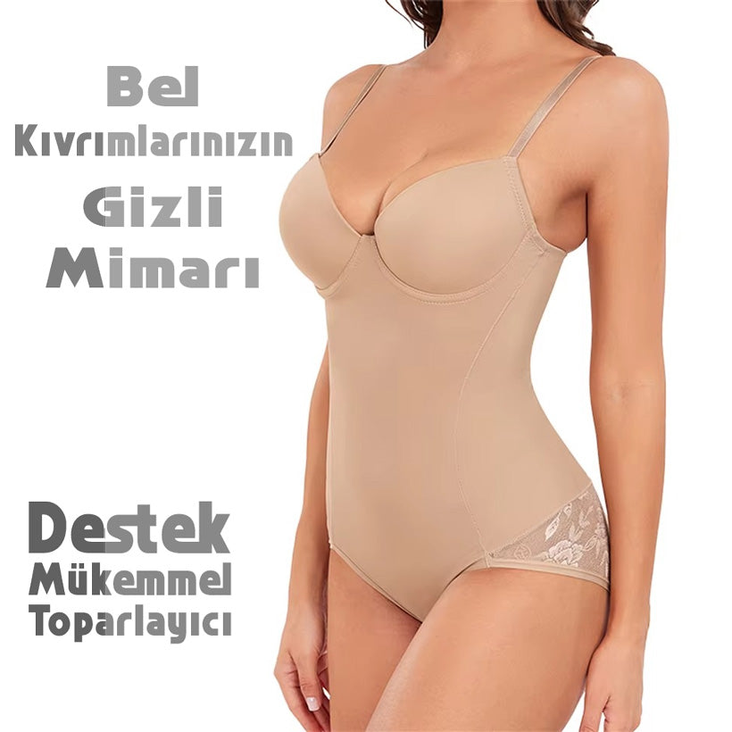 Dantel Detaylı Balenli Push-Up Toparlayıcı Bodysuit Korse 40193