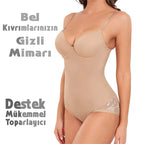 Dantel Detaylı Balenli Push-Up Toparlayıcı Bodysuit Korse 40193