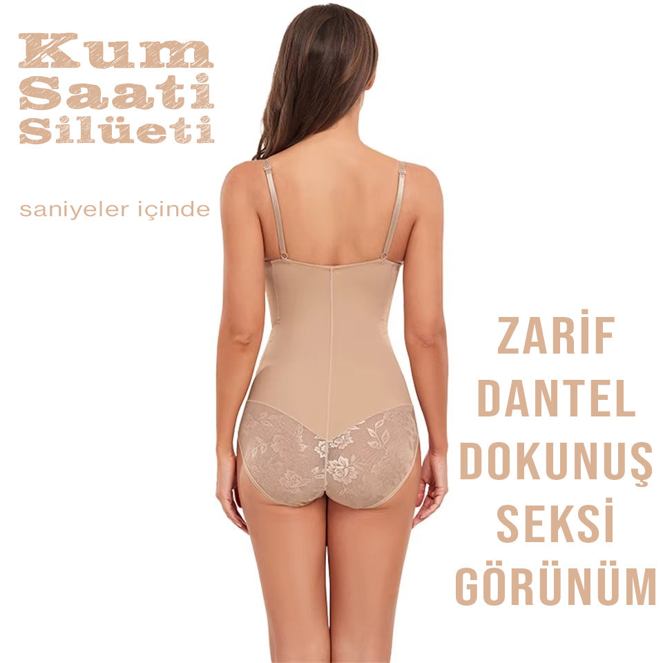 Dantel Detaylı Balenli Push-Up Toparlayıcı Bodysuit Korse 40193