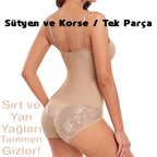 Dantel Detaylı Balenli Push-Up Toparlayıcı Bodysuit Korse 40193