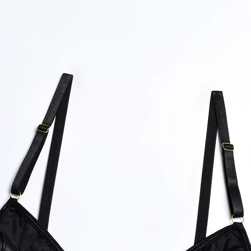 Transparan Dantel Bodysuit Sırt Dekolteli Seksi Vücut Çorabı Siyah Fantazi İç Giyim 63165