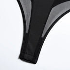 Transparan Dantel Bodysuit Sırt Dekolteli Seksi Vücut Çorabı Siyah Fantazi İç Giyim 63165