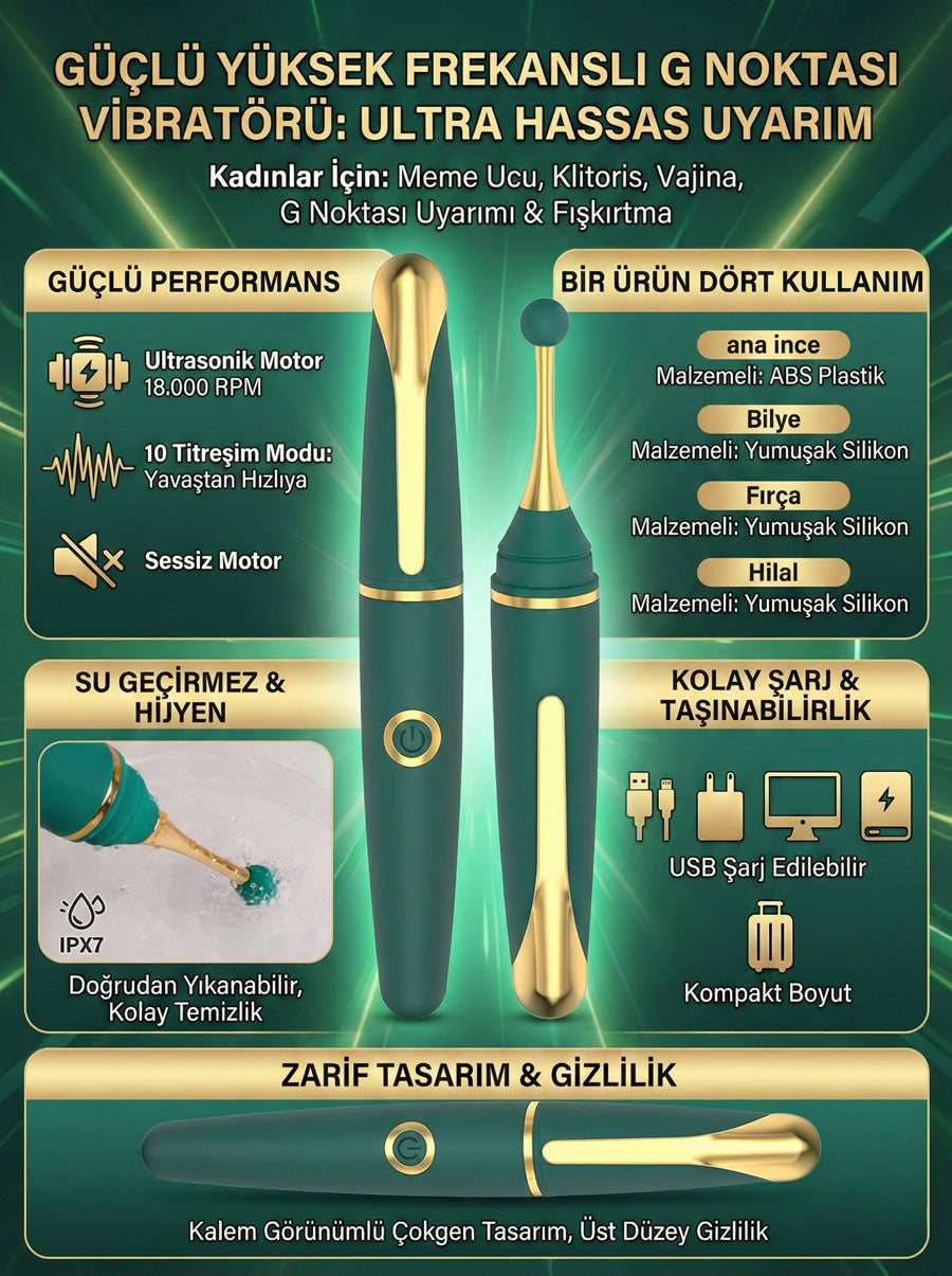 Kalem Tasarımlı Hassas Vibratör 3 Başlıklı 10 Modlu Şarjlı ve Gizli Klitoris Uyarıcı 83150