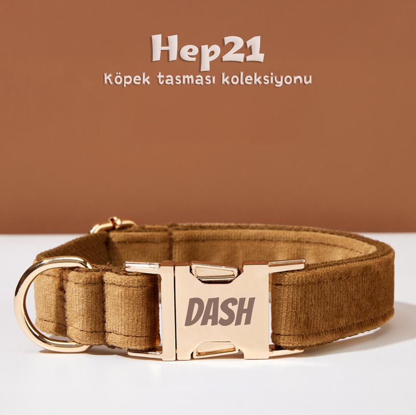 Köpek Boyun Tasması İsimli Açık Kahve Kadife 826818