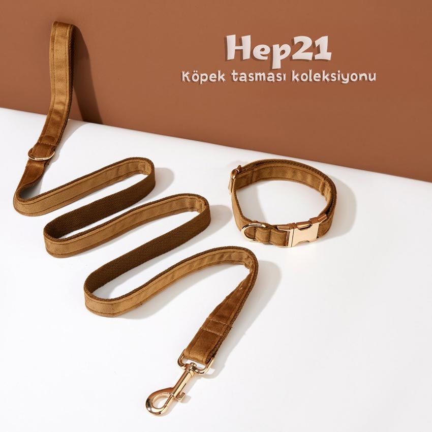 Köpek Boyun Tasması İsimli Açık Kahve Kadife 826818