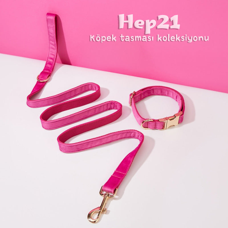 Köpek Boyun Tasması İsimli Koyu Pembe Kadife 111871