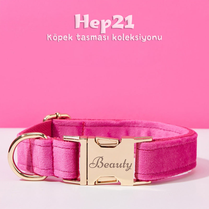 Köpek Boyun Tasması İsimli Koyu Pembe Kadife 111871