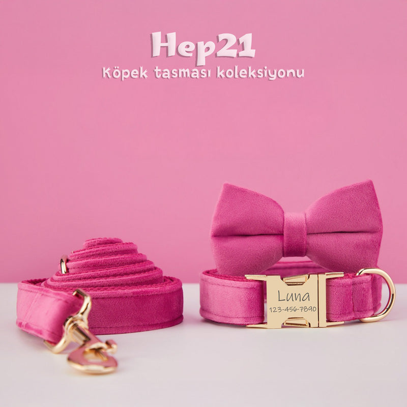 Köpek Boyun Tasması İsimli Koyu Pembe Kadife 111871
