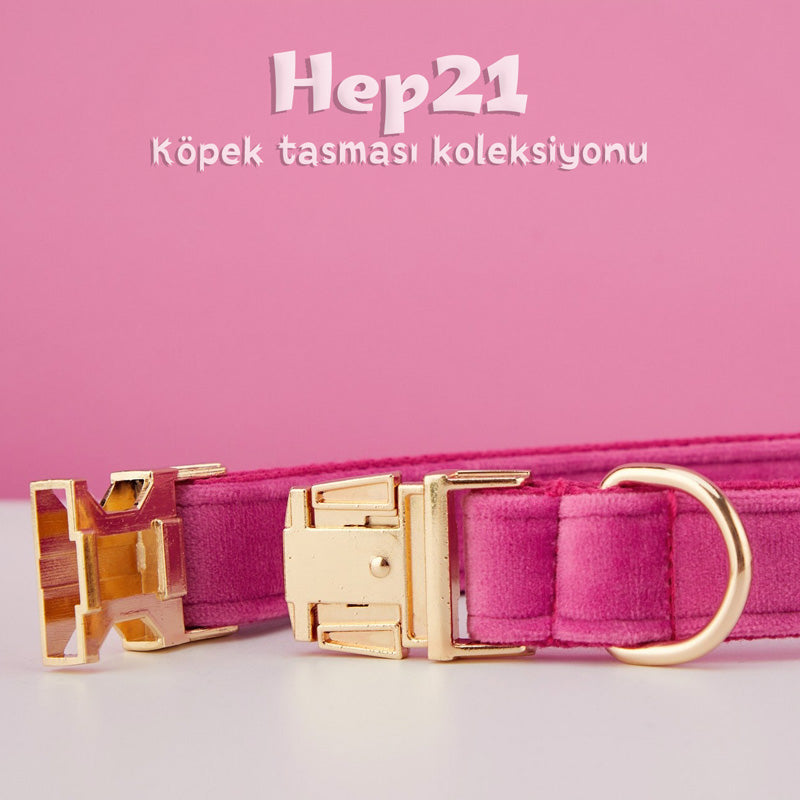 Köpek Boyun Tasması İsimli Koyu Pembe Kadife 111871