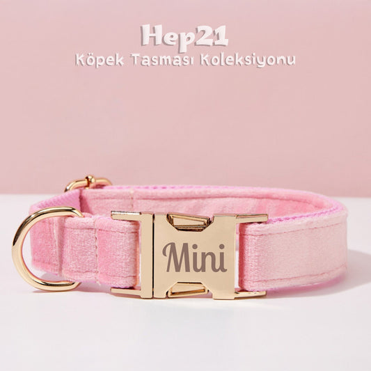 Köpek Boyun Tasması İsimli Pembe Kadife  240723