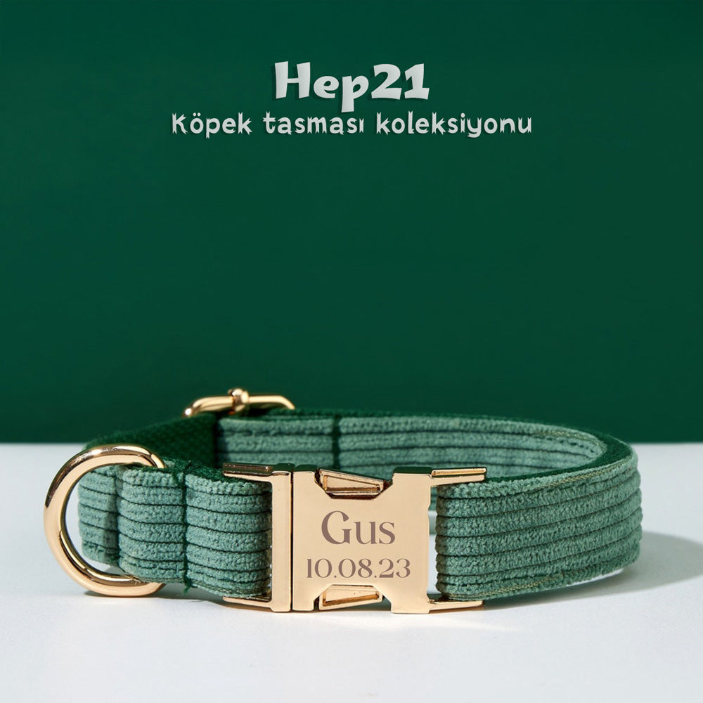 Köpek Boyun Tasması İsimli Koyu Yeşil Fitilli Kadife 370302
