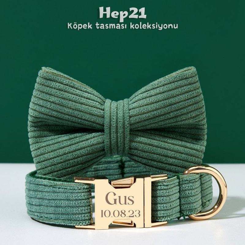 Köpek Boyun Tasması İsimli Koyu Yeşil Fitilli Kadife 370302