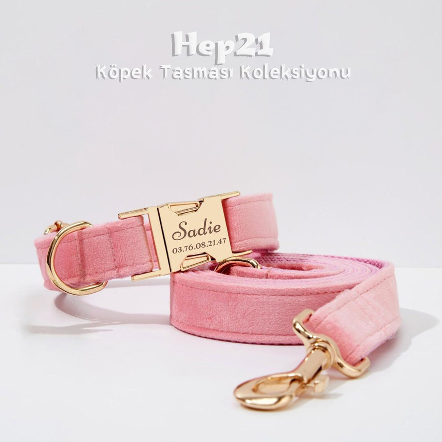 Köpek Boyun Tasması İsimli Pembe Kadife  240723