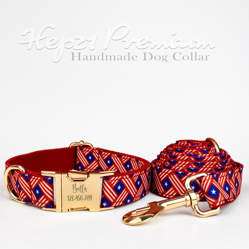 Köpek Boyun Tasması İsimli Kırmızı Mavi Flag 77816