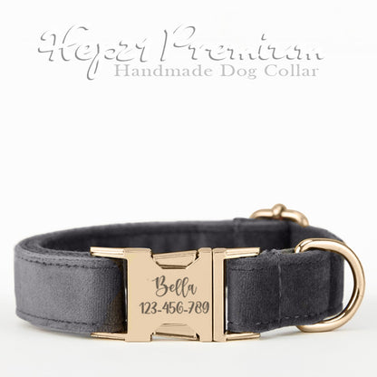 Dog Collar Named Dark Gray Velvet Collar 284246