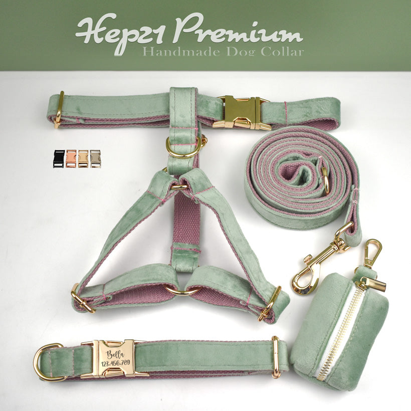 Köpek Boyun Tasması İsimli Nane-Pembe Kadife 674835