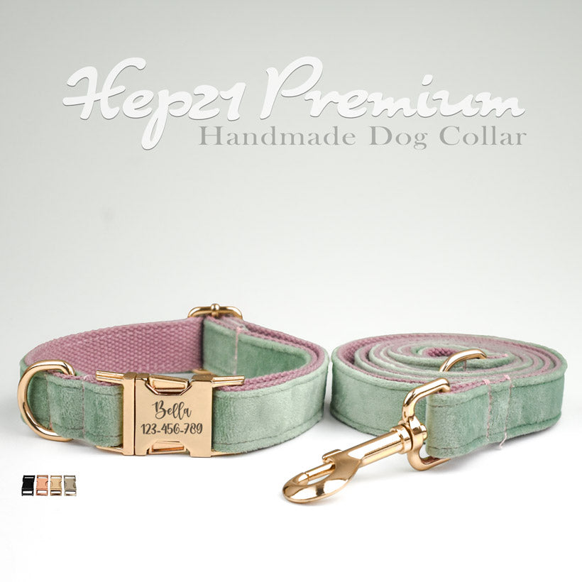 Köpek Boyun Tasması İsimli Nane-Pembe Kadife 674835