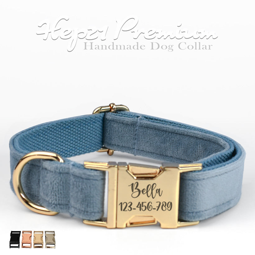Dog Collar Named Pale Blue Velvet Collar 671782