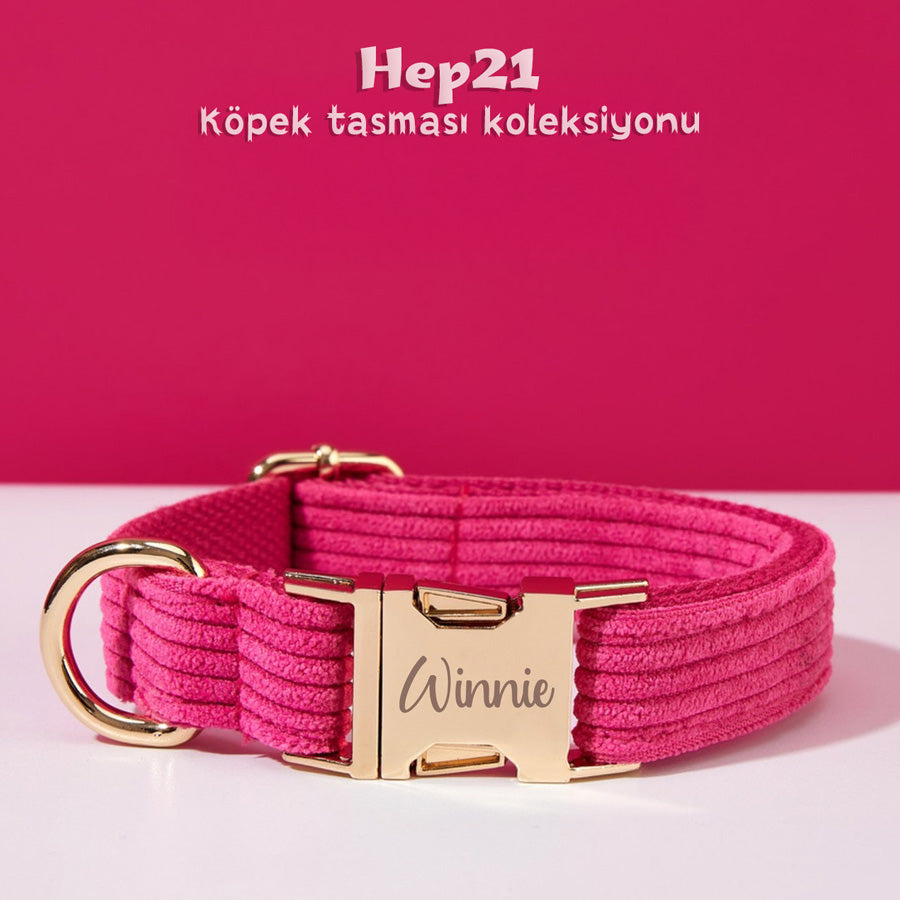 Köpek Boyun Tasması İsimli Hot Pembe Kadife 141143