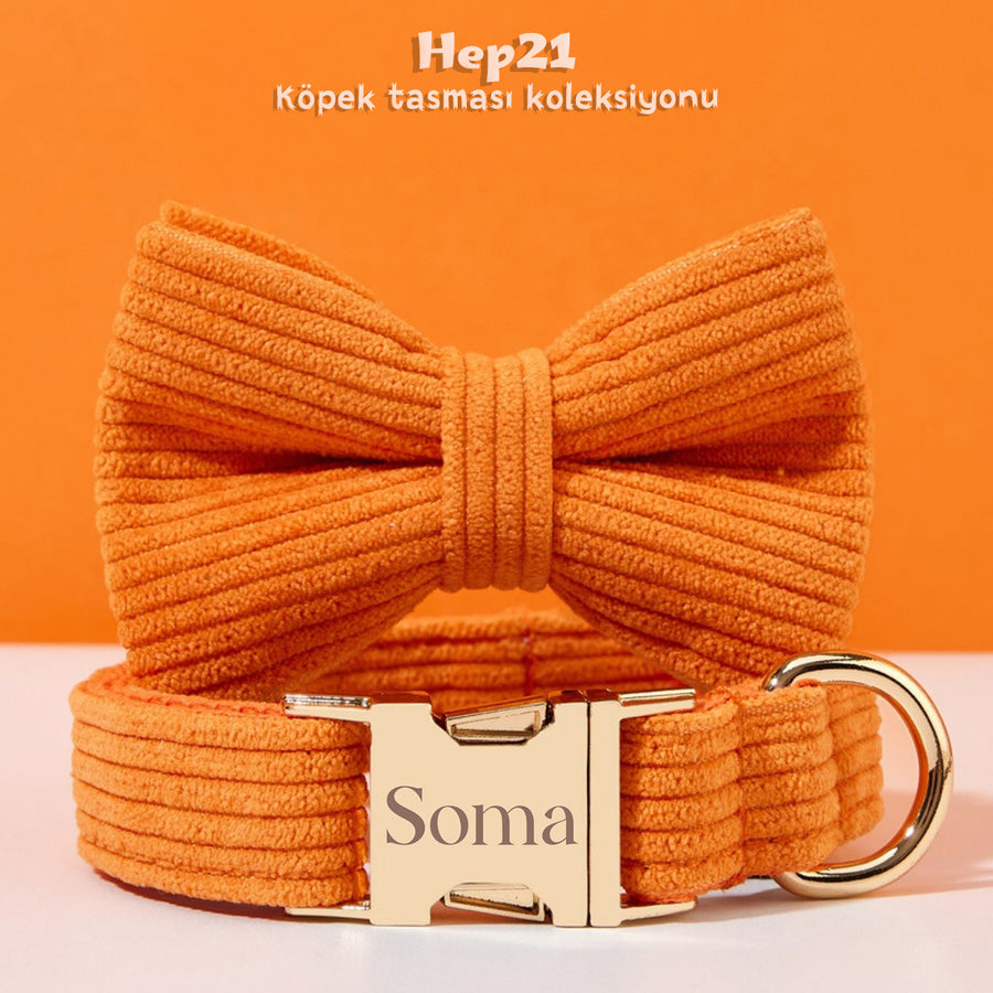 Köpek Boyun Tasması İsimli Turuncu Kadife 541506