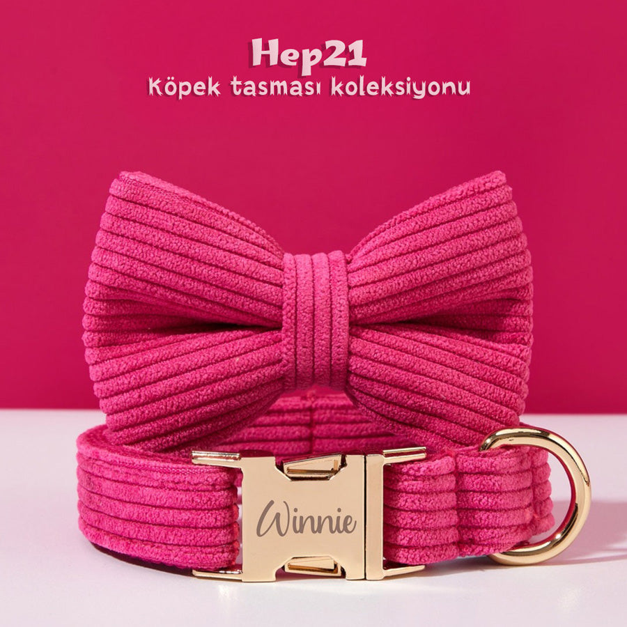 Köpek Boyun Tasması İsimli Hot Pembe Kadife 141143