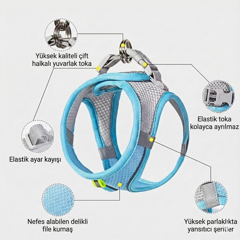 Reflektörlü ve Nefes Alan Kedi Göğüs Tasması 98373