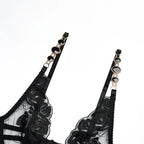 Lüks Dantel İç Giyim Seti Çiçek İşlemeli, Jartiyerli ve Balenli 3 Parça Fantazi Takım 65414