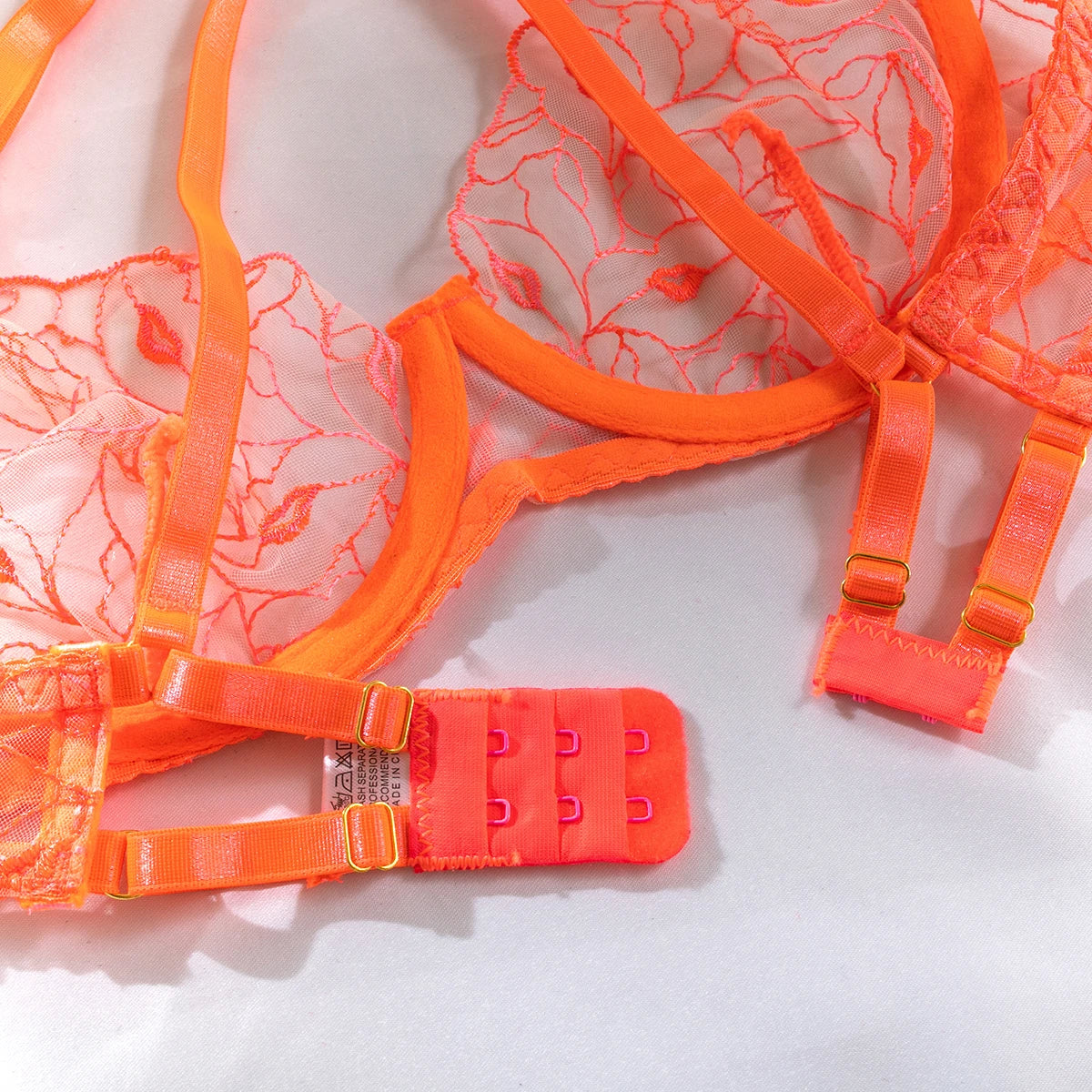 Neon Turuncu 4'lü Jartiyer Seti Bacak Bantlı ve Öpücük Nakışlı Fantazi Takım 83192