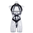 Bandaj Detaylı Halter Yaka Bodysuit Yüksek Kesim Siyah Fantazi Vücut Çorabı 35565