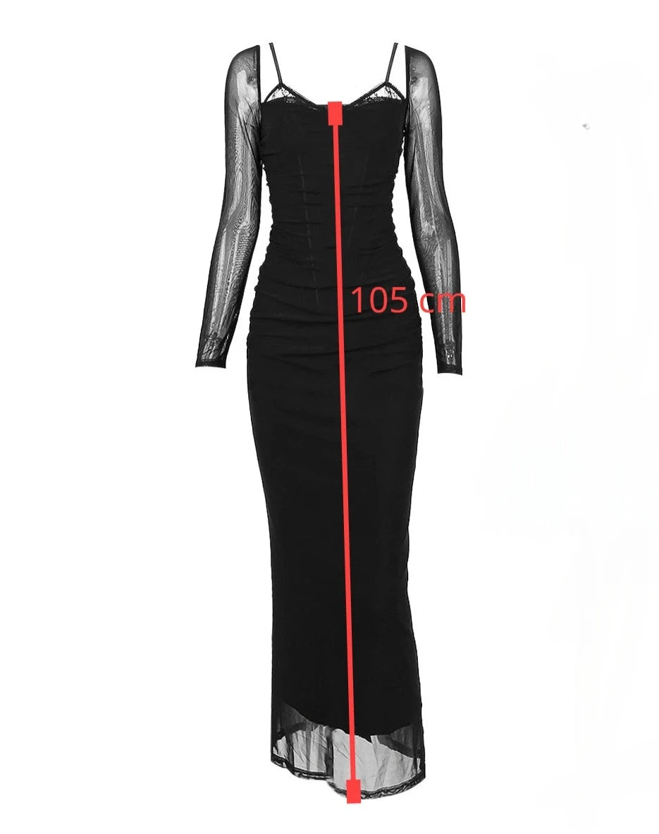 فستان أسود طويل الأكمام بودي كون نسائي 7958