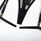 Lüks Dantel İç Giyim Seti Çiçek İşlemeli, Jartiyerli ve Balenli 3 Parça Fantazi Takım 65414