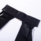 Bandaj Detaylı Halter Yaka Bodysuit Yüksek Kesim Siyah Fantazi Vücut Çorabı 35565