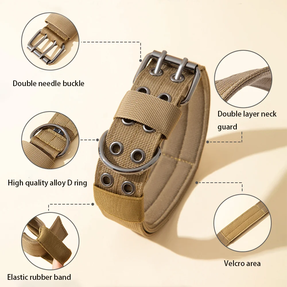 Taktik Köpek Tasması Askeri Stil, Çift Pim Metal Tokalı ve Yumuşak Dolgulu 56930