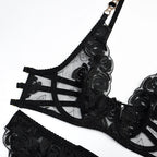 Lüks Dantel İç Giyim Seti Çiçek İşlemeli, Jartiyerli ve Balenli 3 Parça Fantazi Takım 65414